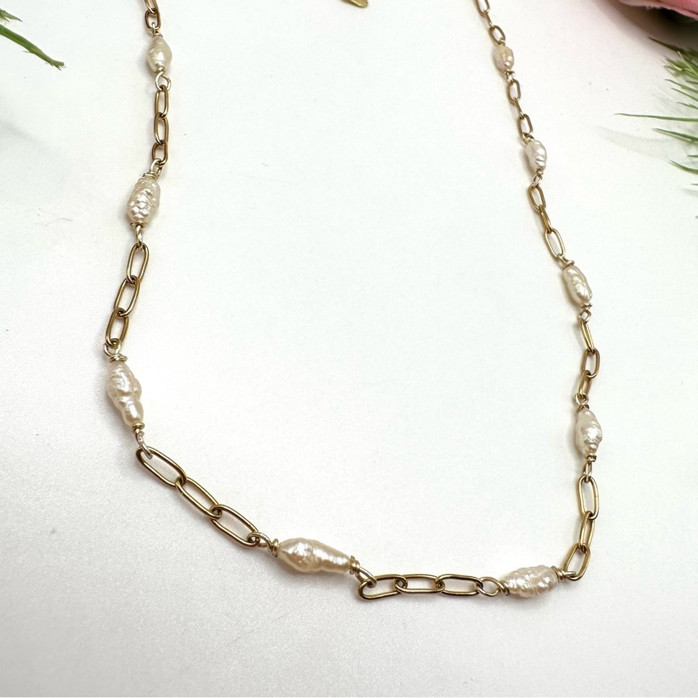 NEW⚜️Baroque Pearl Chain Hand Wired Necklace -16” - Picture 5 of 6
